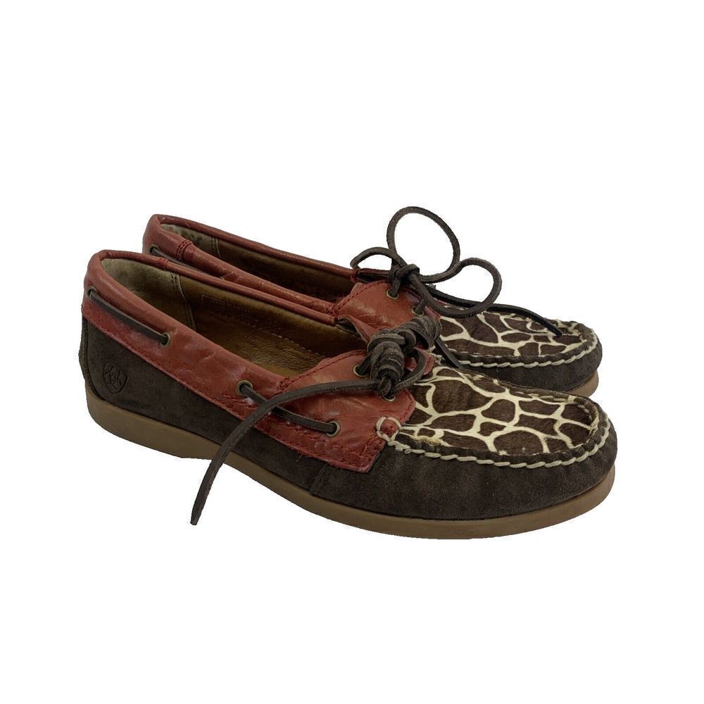 Ariat Giraffe Ruby Moc Loafer Leather Suede Fur Laces Slip On 10014141 Women 6.5